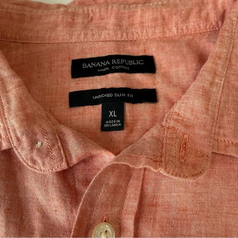 Banana Republic Linen-Cotton Blend Untucked Slim Fit Size XL in Corral Orange